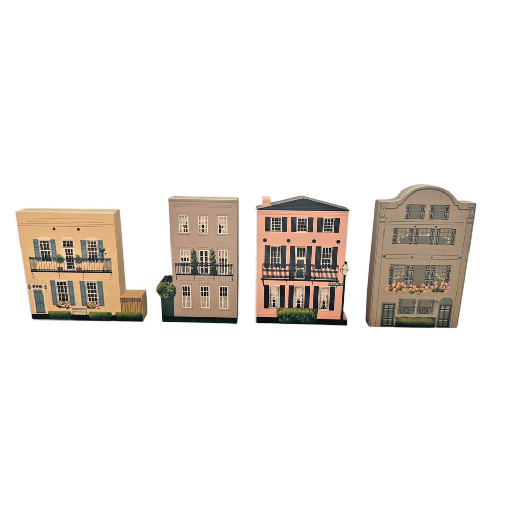 Sheila's Charleston SC Rainbow Row South of Broad 8 Pc Signed Wood House Lot - Picture 3 of 9